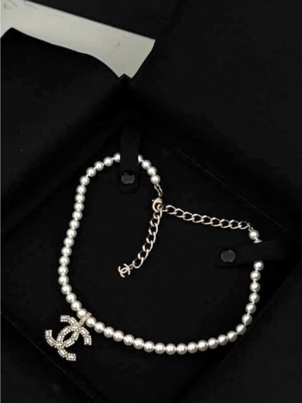 CHANEL Pearl Necklace with Crystal CC Charm - White & Gold - Picture 1 of 3